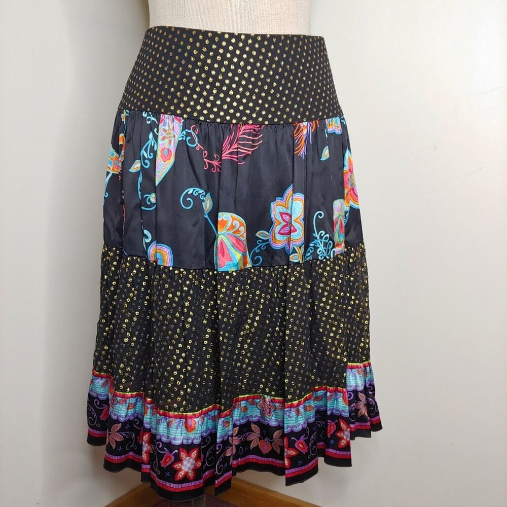 Trina Turk Tiered Paisley Silk Blend Skirt, 8